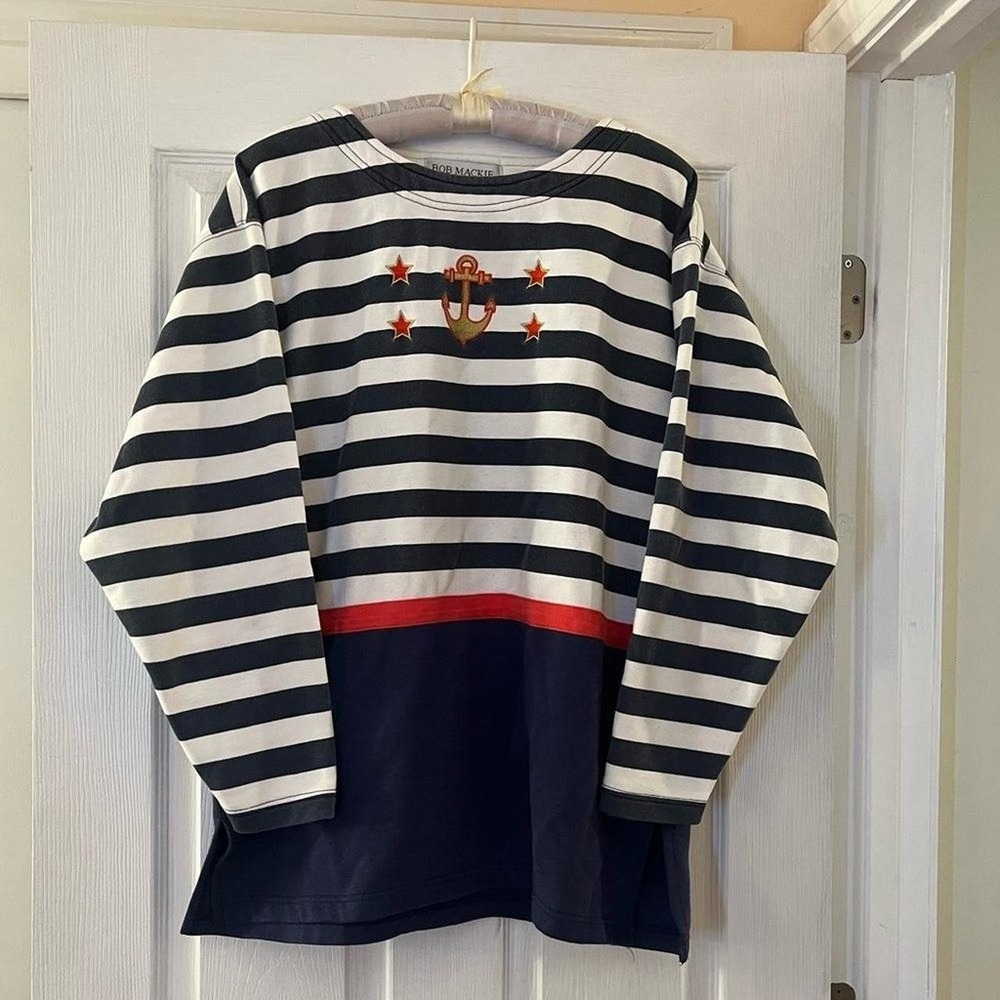 Bob Mackie Nautical Anchor Vintage Sweatshirt Top Striped